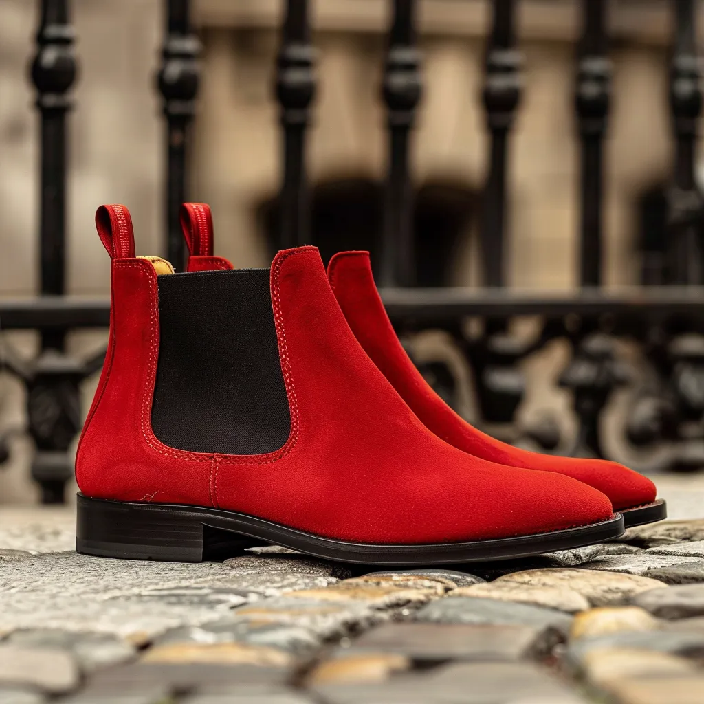 Red Suede Leather Ilario Slip On Chelsea Boot sold by Costoso Italiano