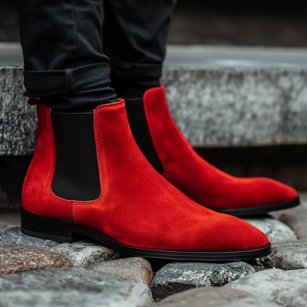 Red Suede Leather Ignazio Slip On Chelsea Boot sold by Costoso Italiano