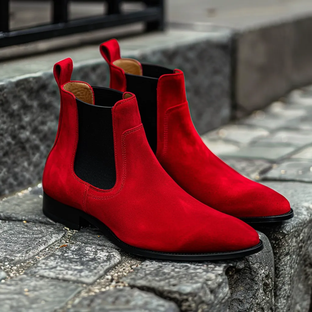Red Suede Leather Gualtiero Slip On Chelsea Boot sold by Costoso Italiano