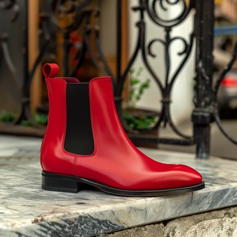 Red Leather Gustavo Slip On Chelsea Boot sold by Costoso Italiano