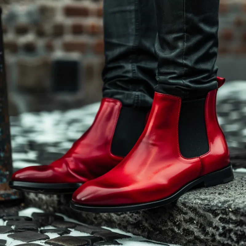 Red Leather Gregorio Slip On Chelsea Boot sold by Costoso Italiano