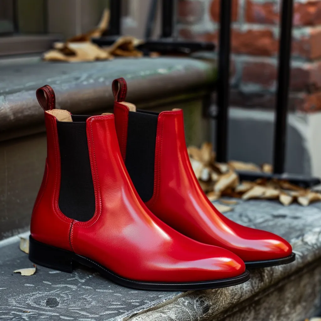 Red Leather Giulio Slip On Chelsea Boot sold by Costoso Italiano