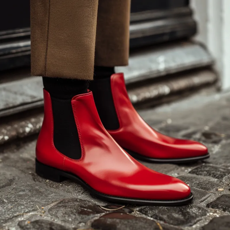 Red Leather Giovanni Slip On Chelsea Boots sold by Costoso Italiano