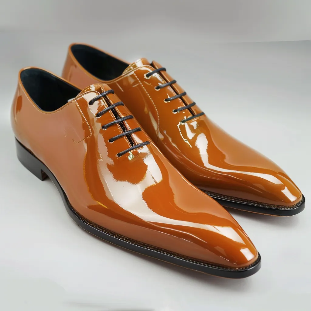 Tan Patent Leather Ettore Lace-Up Pointed Oxford Shoes sold by Costoso Italiano