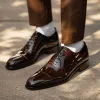 Brown Patent Leather Emidio Lace-Up Pointed Oxford Shoes sold by Costoso Italiano