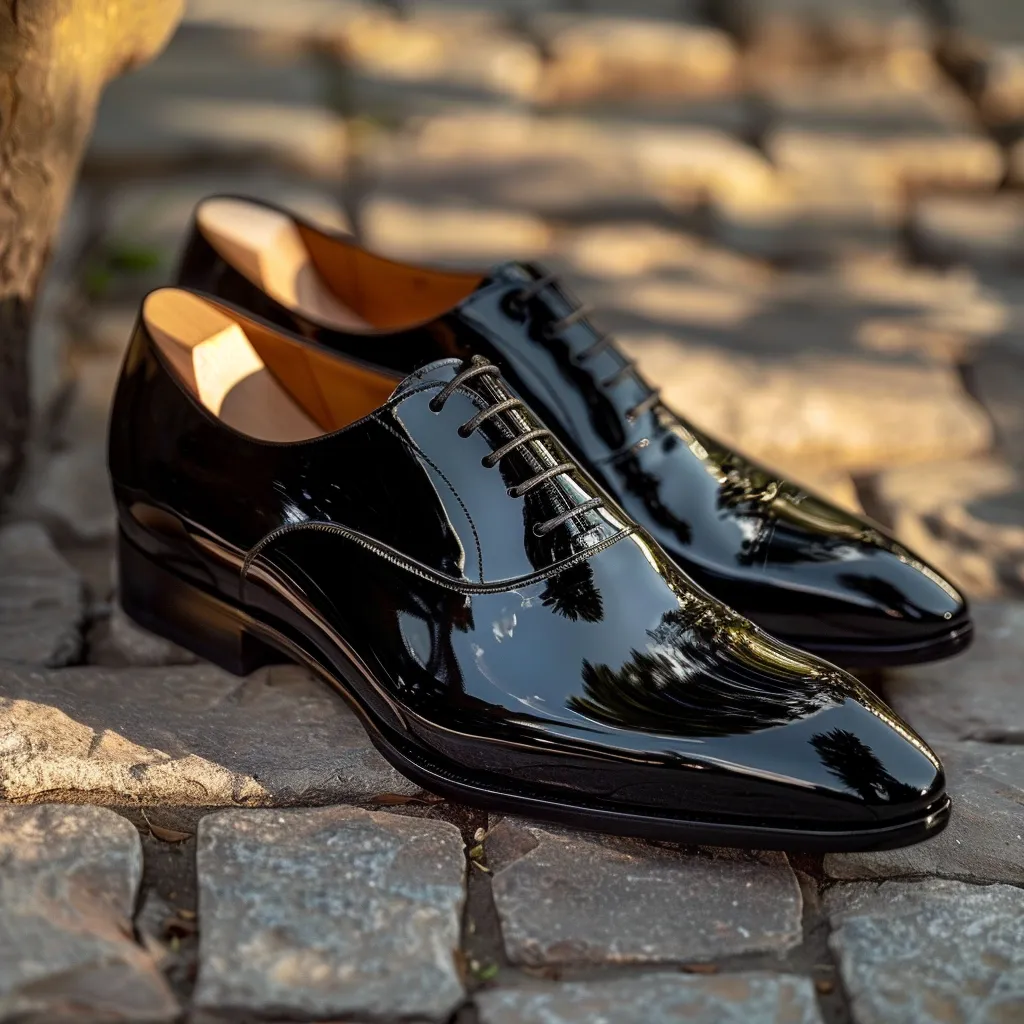 Black Patent Leather Duccio Lace-Up Pointed Oxford Shoes sold by Costoso Italiano