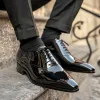 Black Patent Leather Diamante Lace-Up Pointed Oxford Shoes sold by Costoso Italiano