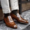 Brown Patent Leather Concetto Slip On Pointed Loafer Shoes sold by Costoso Italiano