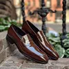 Brown Patent Leather Clodoveo Slip On Pointed Loafer Shoes sold by Costoso Italiano