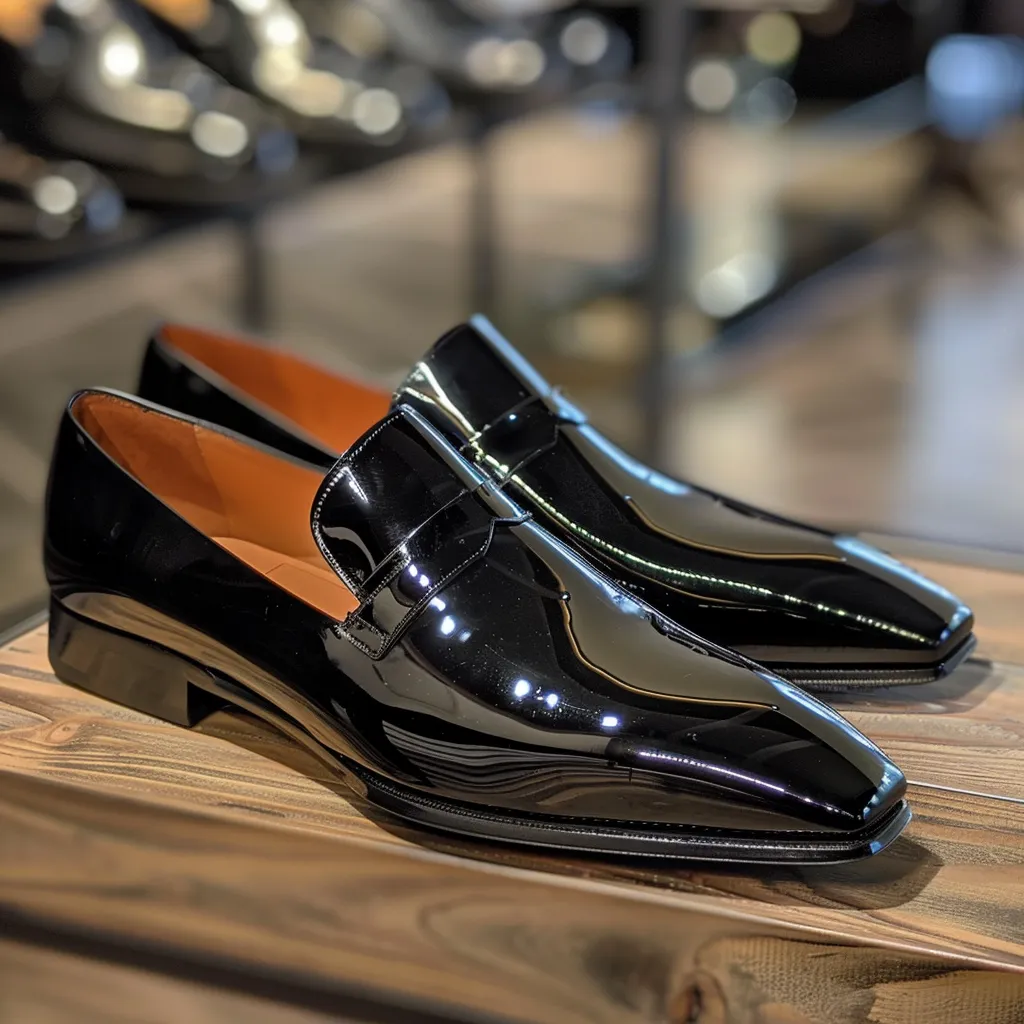 Black Patent Leather Candido Slip On Pointed Loafer Shoes sold by Costoso Italiano