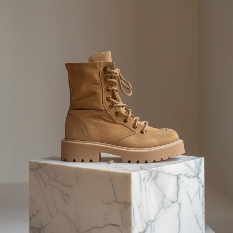 Tan Nubuck Leather Damiano Combat Boot sold by Costoso Italiano