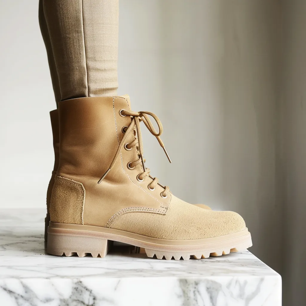 Tan Nubuck Leather Claudio Combat Boot sold by Costoso Italiano