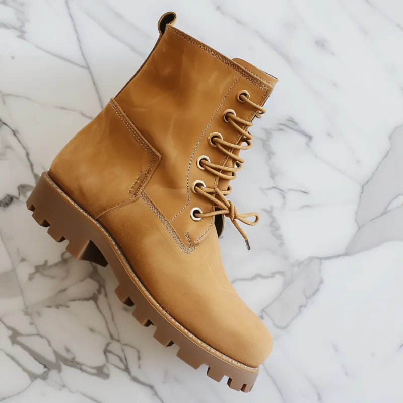 Tan Nubuck Leather Cesare Combat Boot sold by Costoso Italiano