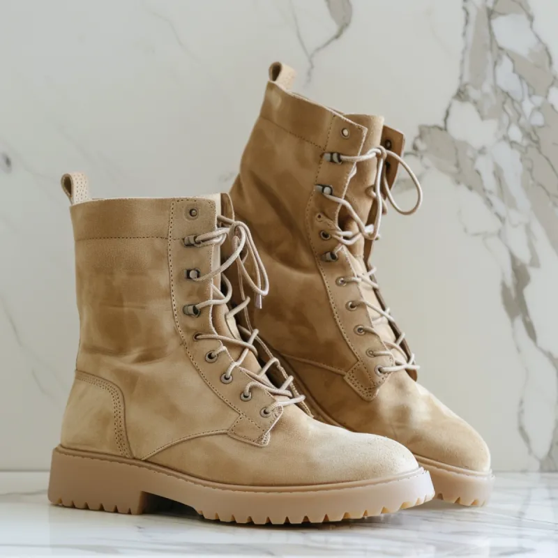 Cream Suede Leather Carlo Combat Boot sold by Costoso Italiano