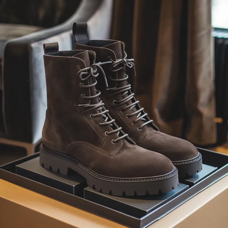 Brown Nubuck Leather Bartolomeo Combat Boot sold by Costoso Italiano