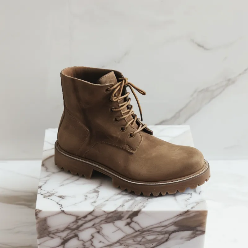 Brown Nubuck Leather Arturo Combat Boot sold by Costoso Italiano
