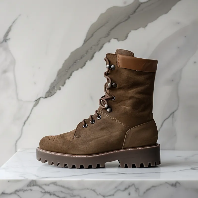 Brown Nubuck Leather Antonio Combat Boot sold by Costoso Italiano