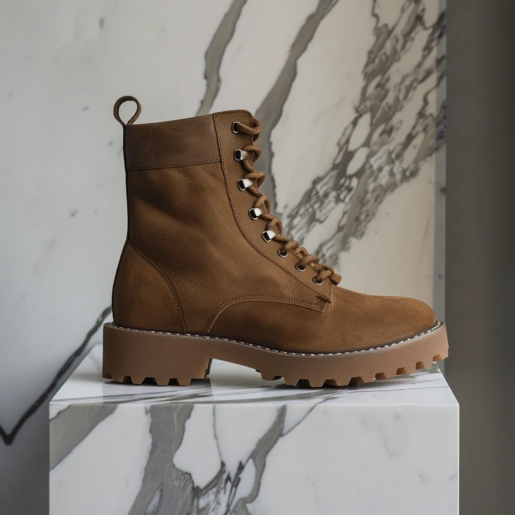 Brown Nubuck Leather Angelo Combat Boot sold by Costoso Italiano