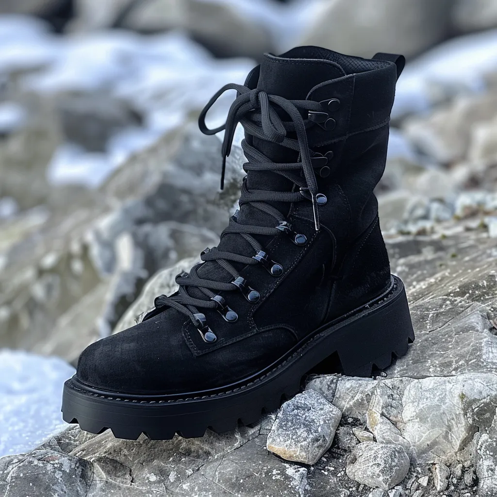 Black Suede Leather Cosimo Combat Boot sold by Costoso Italiano