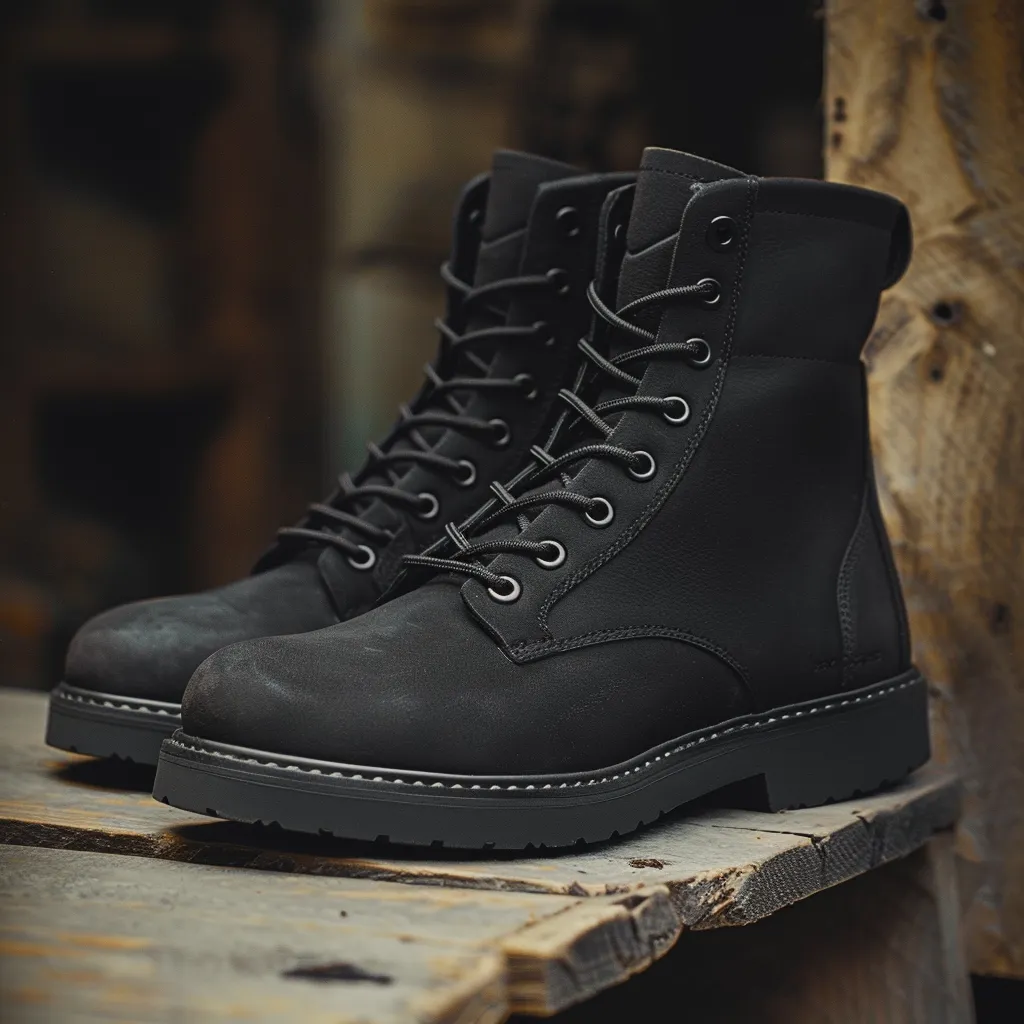 Black Nubuck Leather Clemente Combat Boot sold by Costoso Italiano