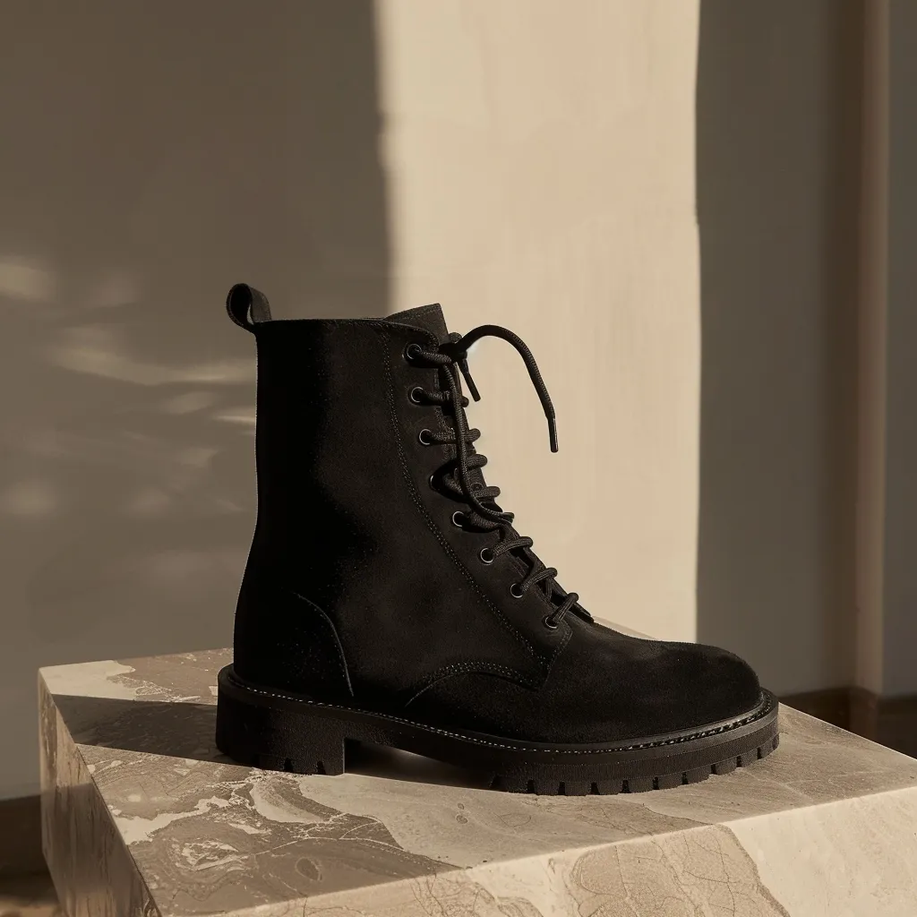 Black Nubuck Leather Ciro Combat Boot sold by Costoso Italiano