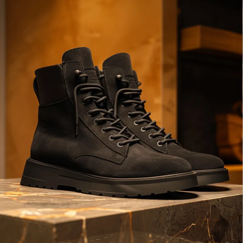Black Suede Leather Celso Combat Boot sold by Costoso Italiano