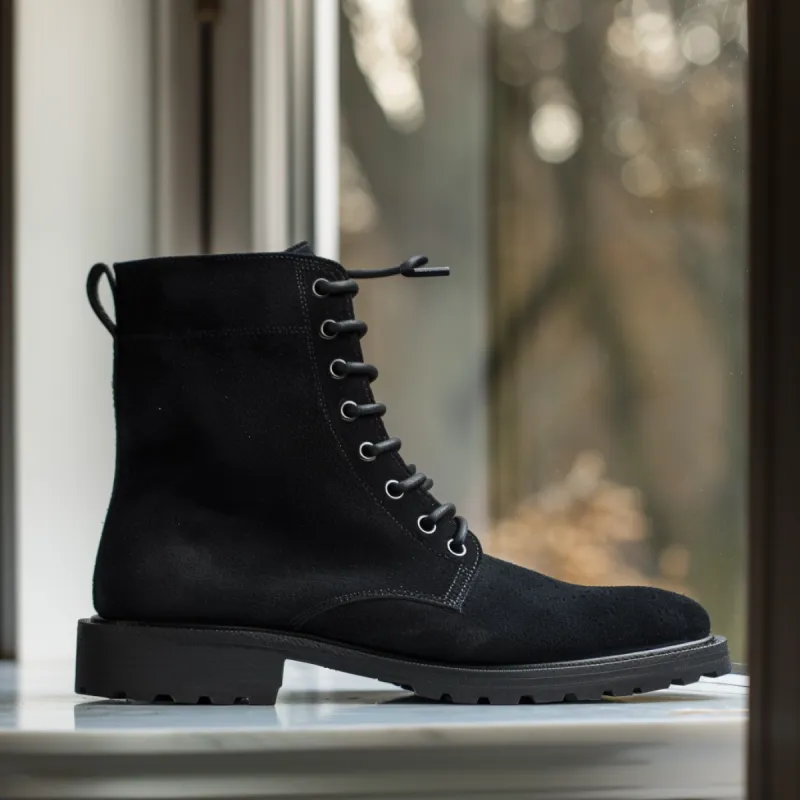 Black Nubuck Leather Carlo Combat Boot sold by Costoso Italiano