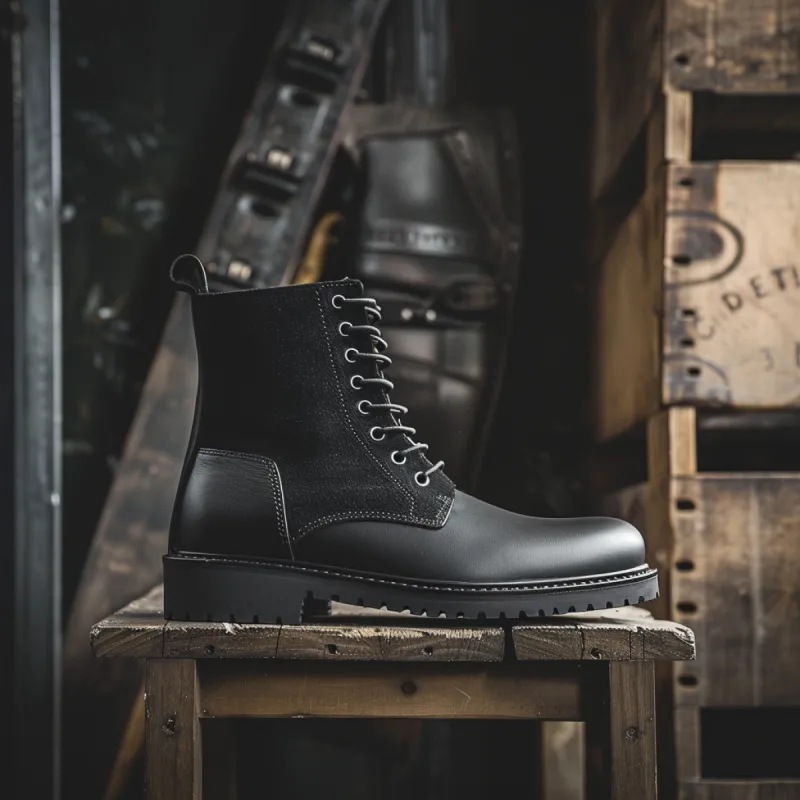 Black Nubuck Leather Bruno Combat Boot sold by Costoso Italiano