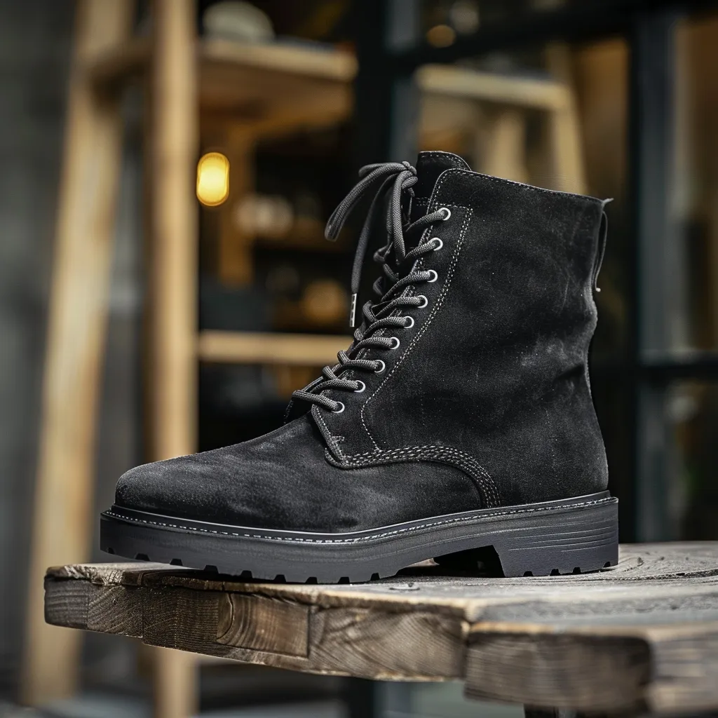 Black Nubuck Leather Biagio Combat Boot sold by Costoso Italiano