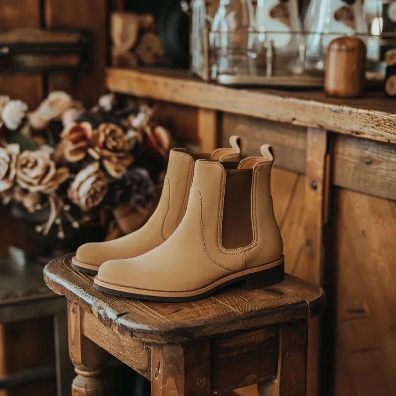 Tan Nubuck Leather Benigno Chelsea Boot sold by Costoso Italiano