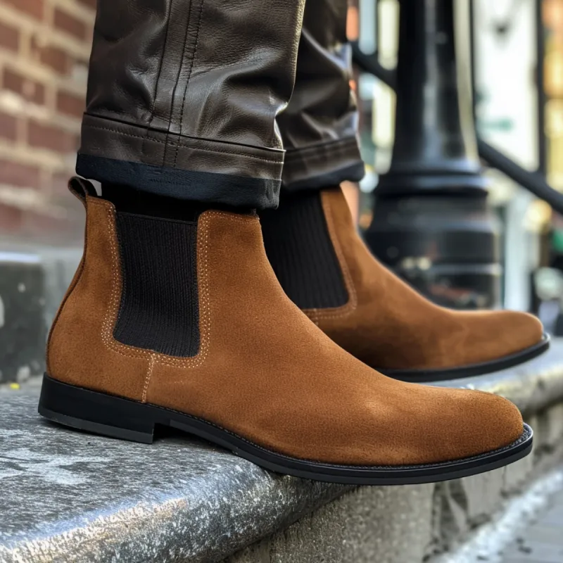 Brown Nubuck Leather Apollonio Chelsea Boot sold by Costoso Italiano