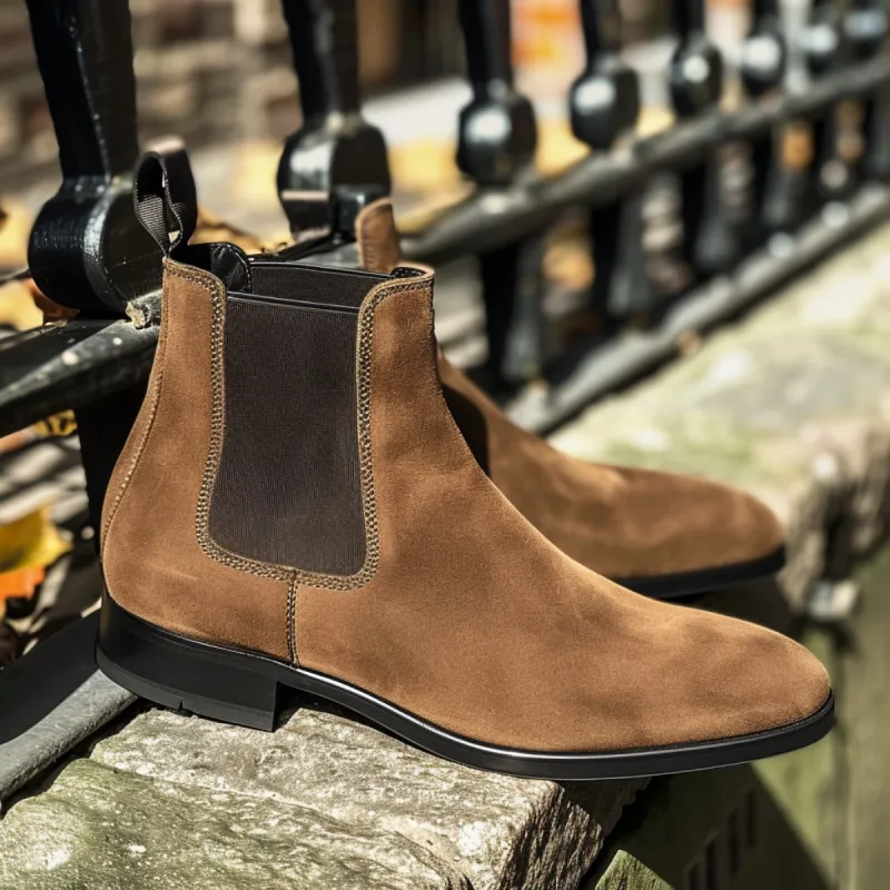 Brown Nubuck Leather Anselmo Chelsea Boot sold by Costoso Italiano