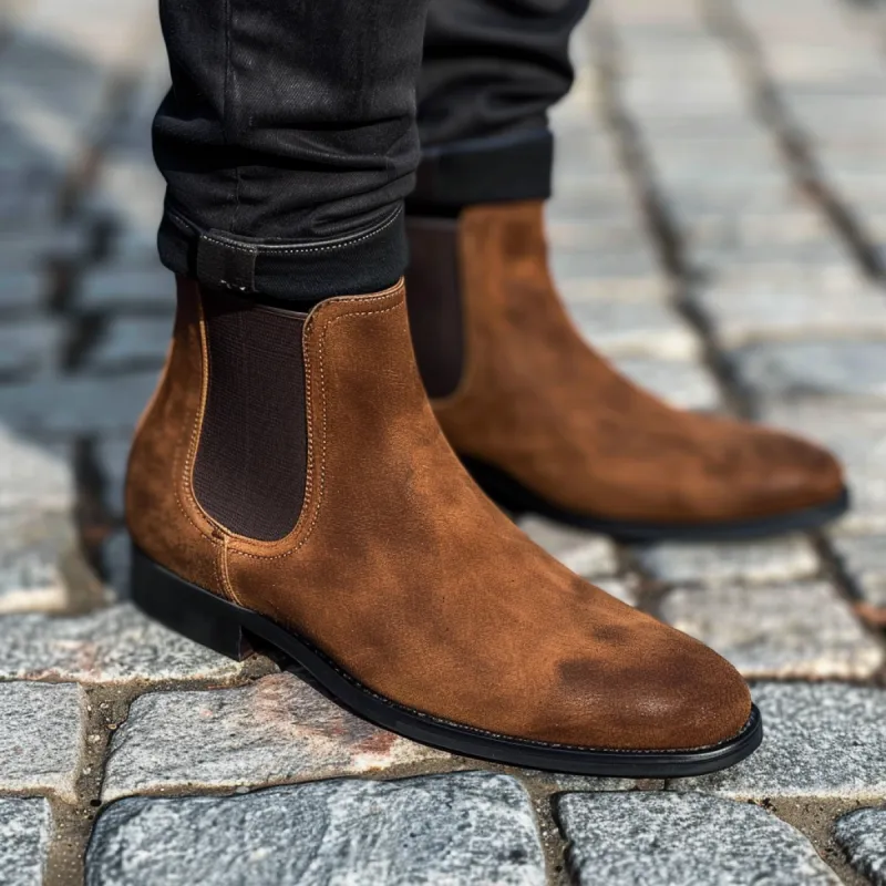 Brown Nubuck Leather Angelo Chelsea Boot sold by Costoso Italiano