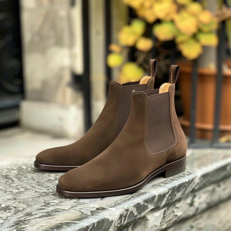 Brown Nubuck Leather Andrea Chelsea Boot sold by Costoso Italiano