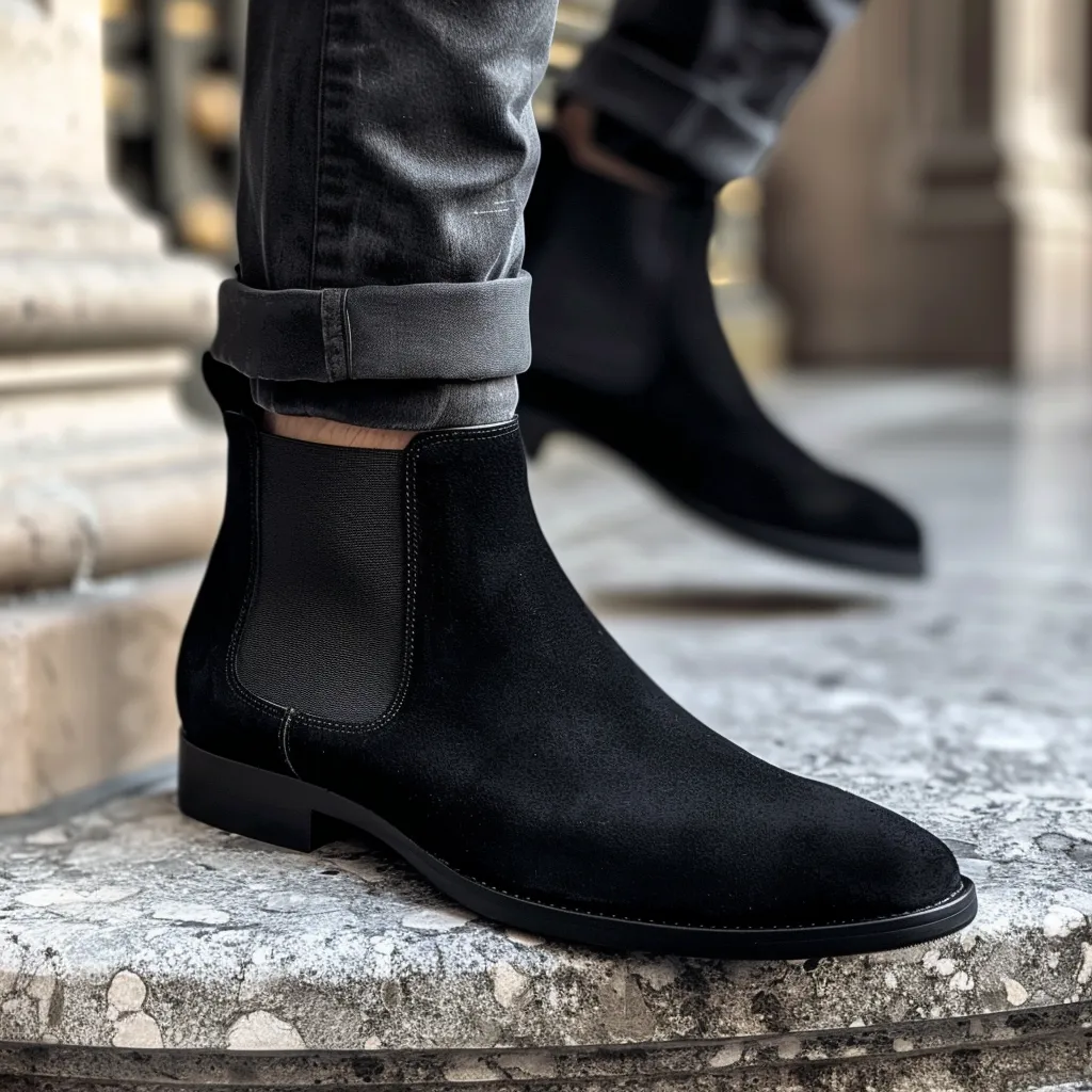 Black Nubuck Leather Albano Chelsea Boot sold by Costoso Italiano
