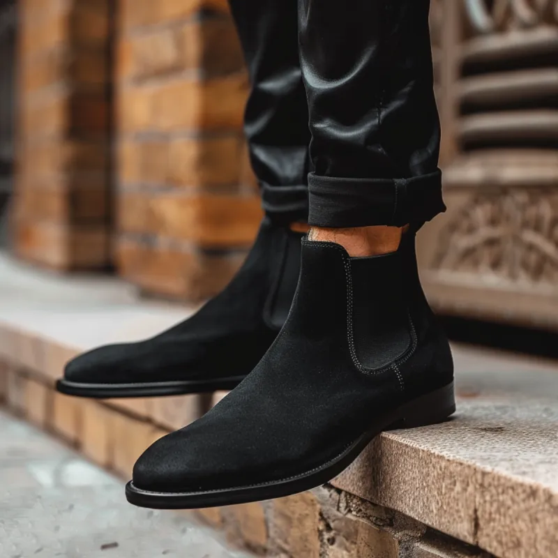 Black Nubuck Leather Agatino Chelsea Boot sold by Costoso Italiano