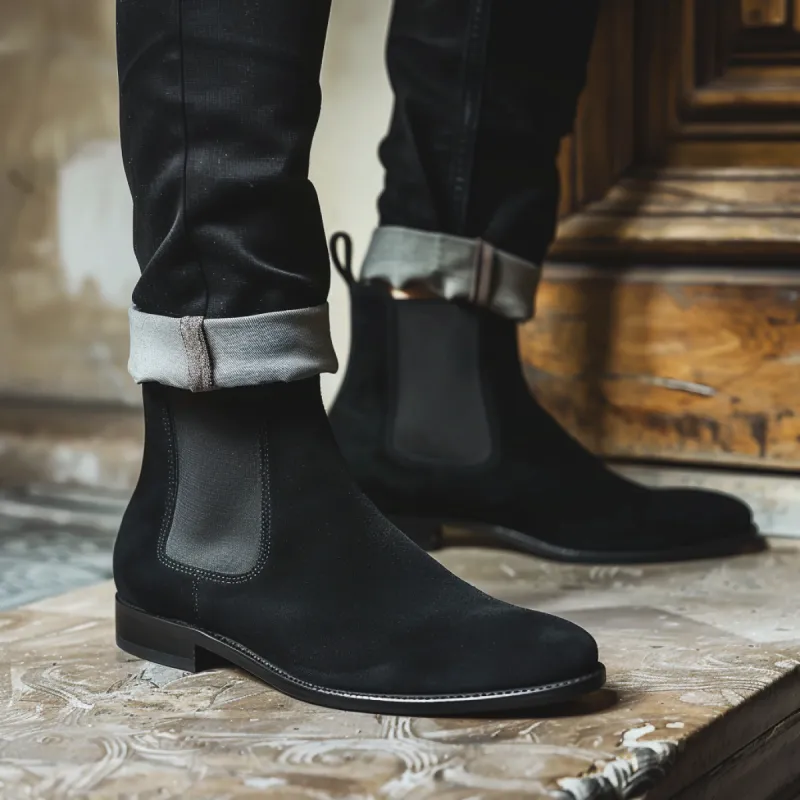 Black Nubuck Leather Abramo Chelsea Boot sold by Costoso Italiano