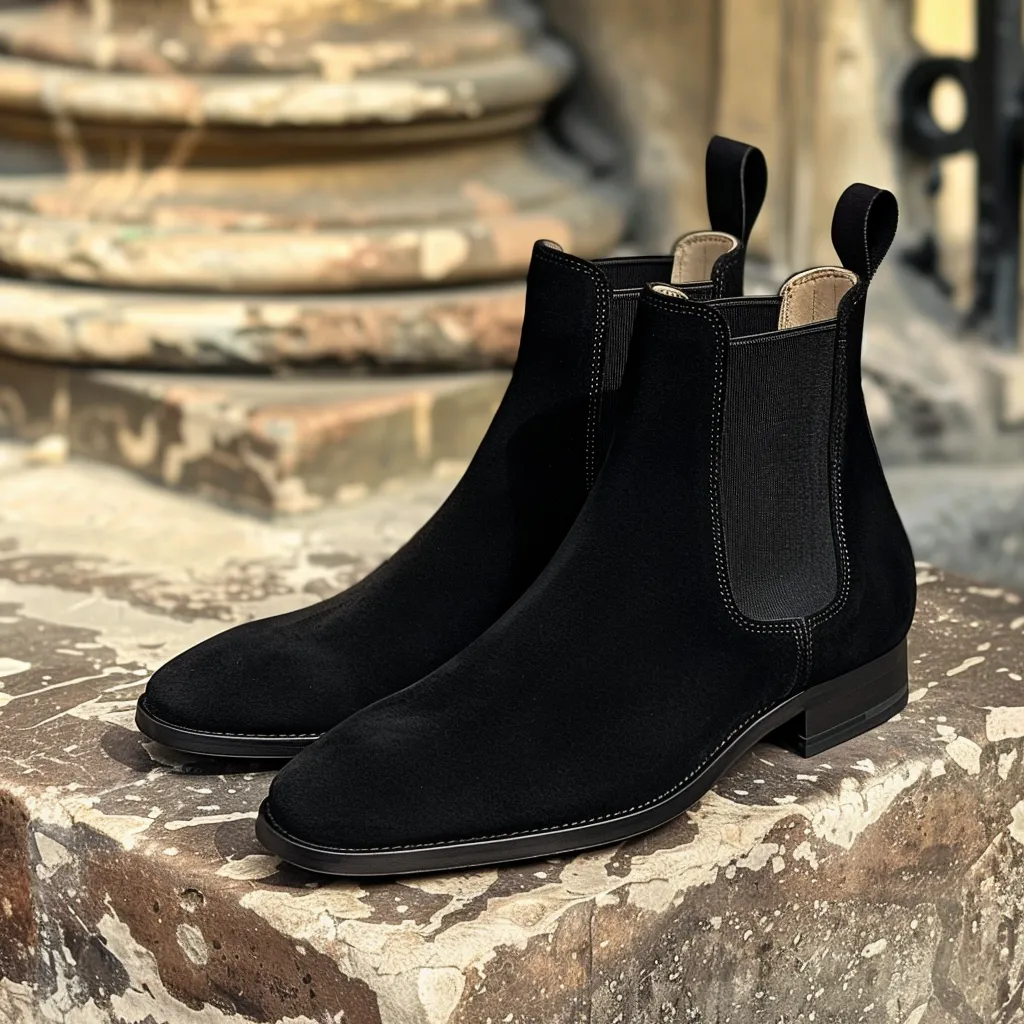 Black Nubuck Leather Abaco Chelsea Boot sold by Costoso Italiano