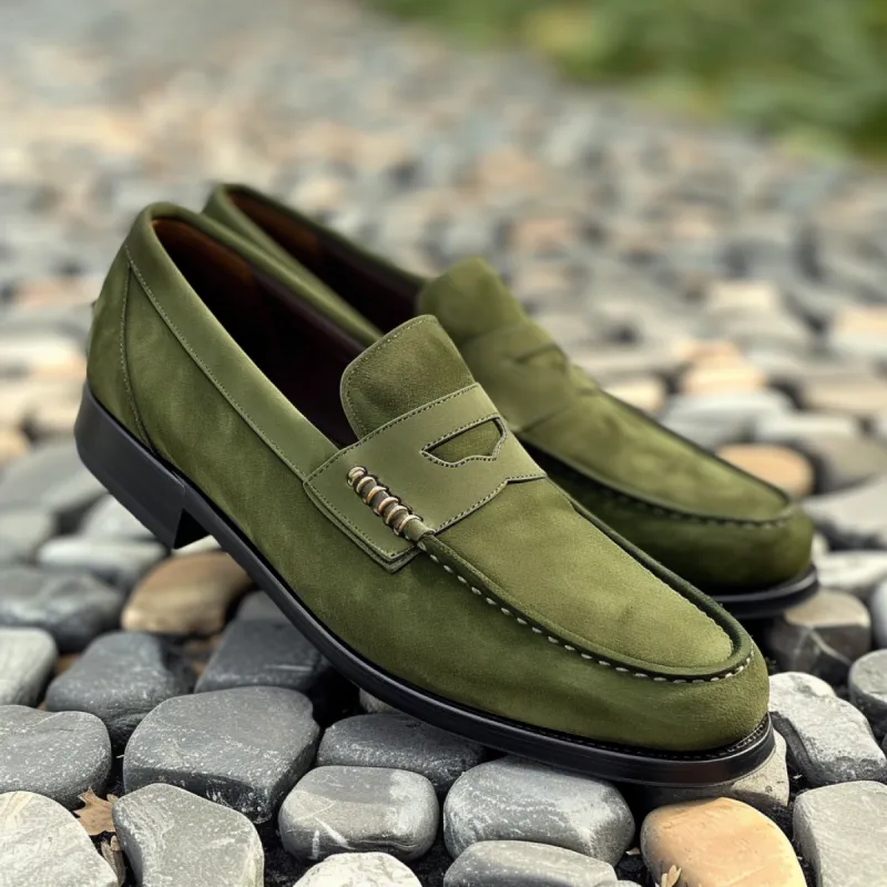 Green Suede Aurelio Loafers sold by Costoso Italiano