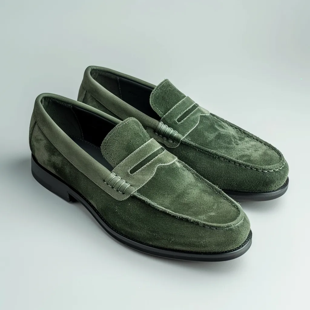 Green Suede Aristide Loafers sold by Costoso Italiano
