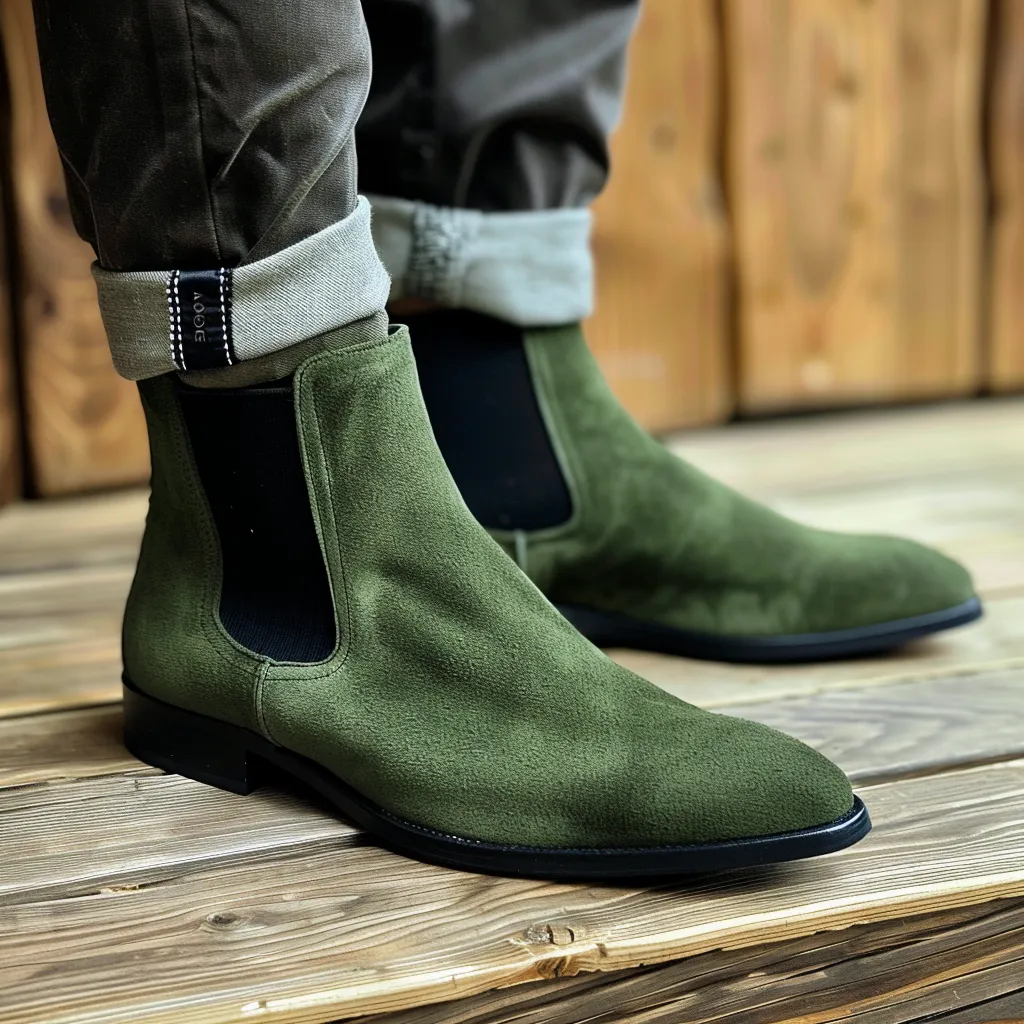 Green Alvaro Suede Slip On Chelsea Boots sold by Costoso Italiano