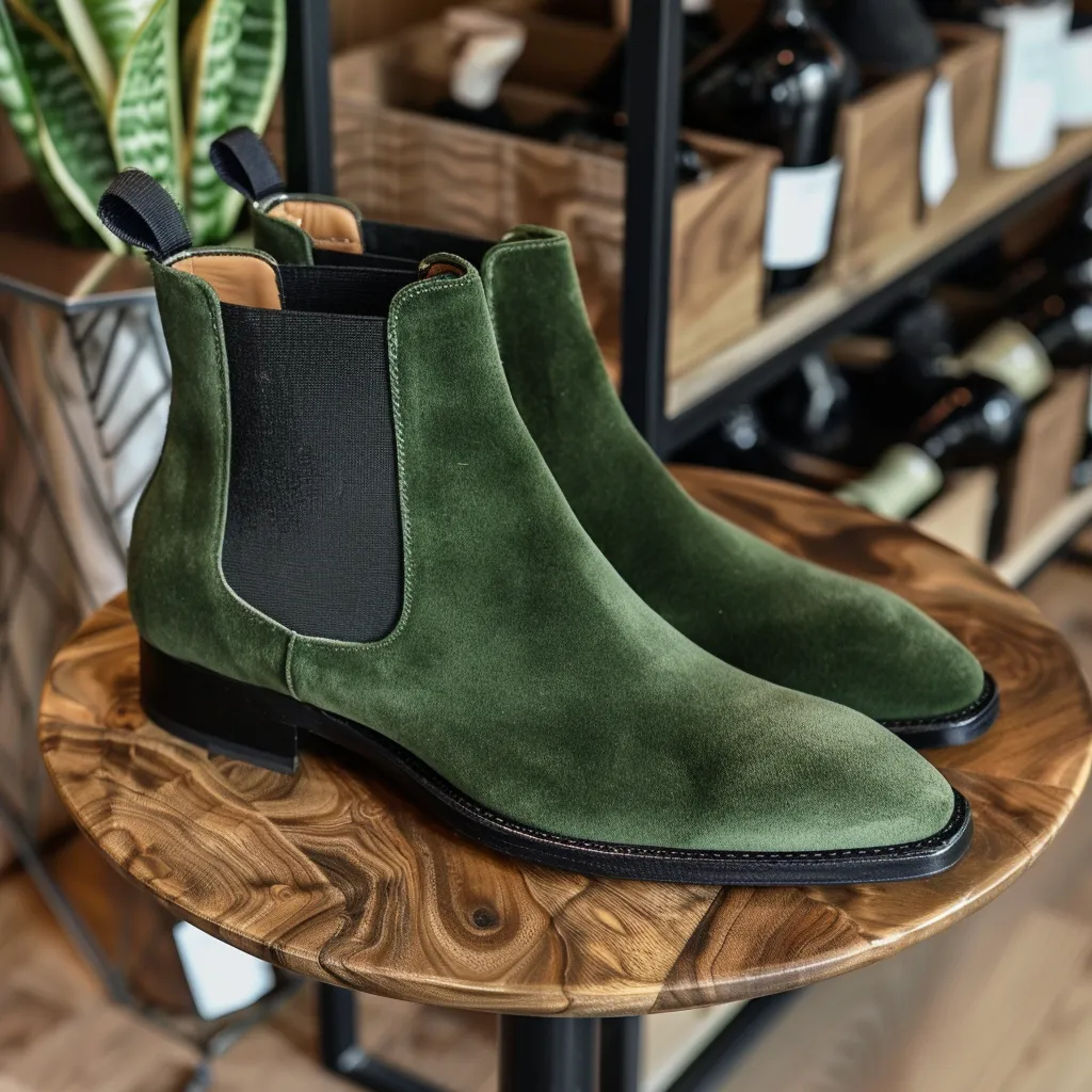 Green Albino Suede Slip On Chelsea Boots sold by Costoso Italiano