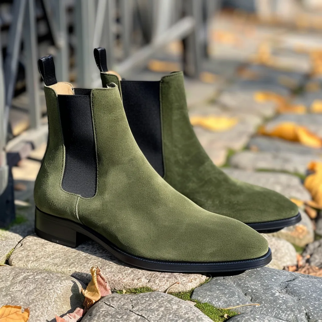 Green Adelmo Suede Slip On Chelsea Boots sold by Costoso Italiano