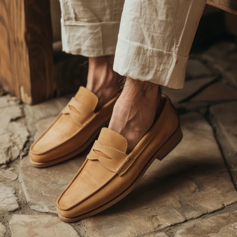Tan Nubuck Leather Giuliano Loafer sold by Costoso Italiano
