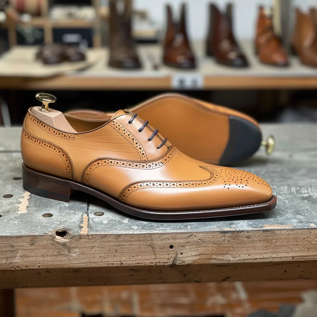 Tan Leather Griffin Borgue Oxford Shoes sold by Costoso Italiano