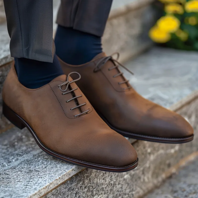 Brown Nubuck Leather Claudio Oxfords sold by Costoso Italiano
