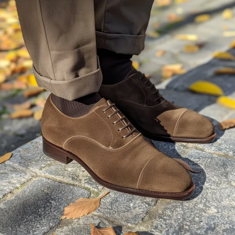 Brown Nubuck Leather Catello Oxfords sold by Costoso Italiano