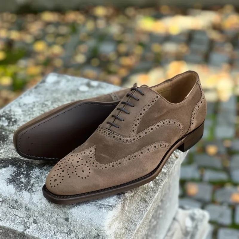 Brown Nubuck Leather Beniamino Oxfords sold by Costoso Italiano