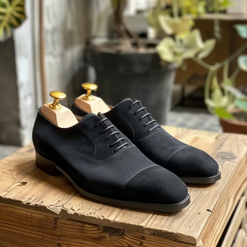 Black Nubuck Leather Basilio Oxfords sold by Costoso Italiano