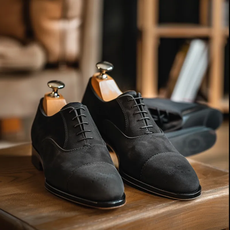 Black Nubuck Leather Andrea Oxfords sold by Costoso Italiano